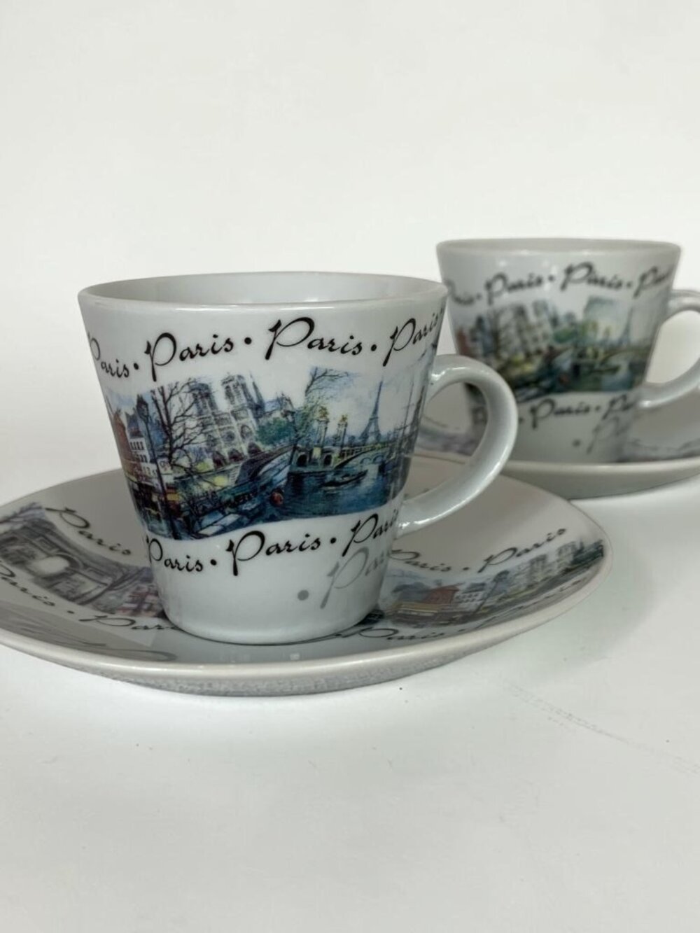 Artertre Paris Espresso Cups & Saucers Set of 2 Eiffel Tower Demitasse